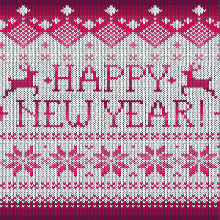 Happy New Year: Scandinavian style seamless knitted pattern with deers, vector illustrationのイラスト素材