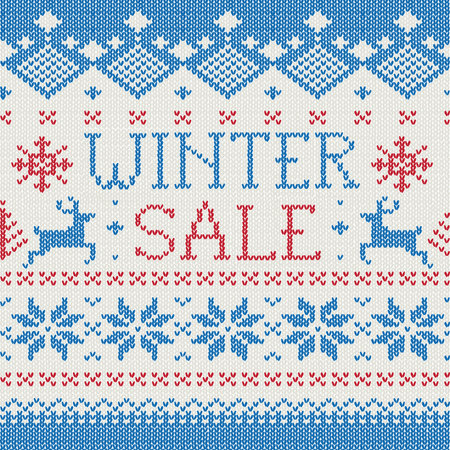 Winter Sale: Scandinavian style seamless knitted pattern with deers, vector illustrationのイラスト素材