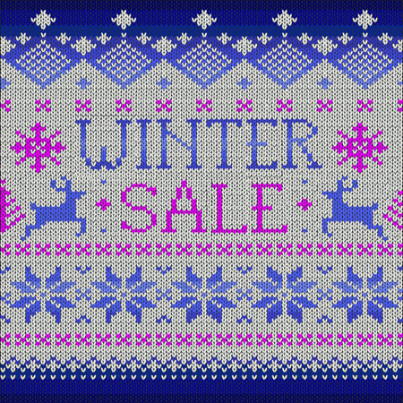 Winter Sale: Scandinavian style seamless knitted pattern with deers, vector illustrationのイラスト素材