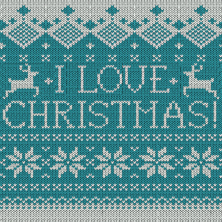 I love Christmas: Scandinavian style seamless knitted pattern with deersのイラスト素材