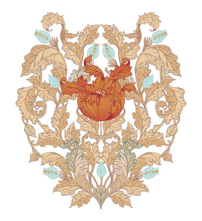 Floral vintage seamless pattern for retro wallpapers, textiles, designs. Enchanted Vintage Flowers. Arts and Crafts movement inspired.のイラスト素材