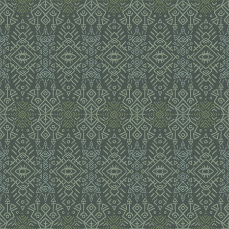 Seamless tribal patterns in vector format draw inspiration from Indigenous art. Geometric motifs and freehand elements create intricate designs for various applications.のイラスト素材