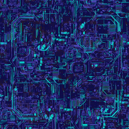 Steampunk black and white seamless vector pattern in blue colorsのイラスト素材