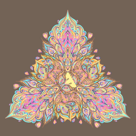 Vector ornamental Lotus floral design, ethnic art, patterned Indian paisley. Hand drawn illustration. Invitation element. Tattoo, astrology, alchemy, boho and magic symbol.のイラスト素材