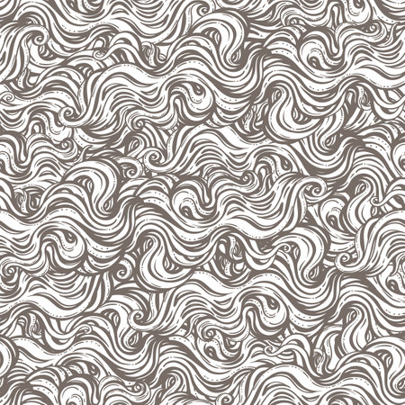Vector color abstract hand-drawn hair pattern with waves and clouds Vector seamless pattern in retro style. Repeating Trendy stylish texture.のイラスト素材
