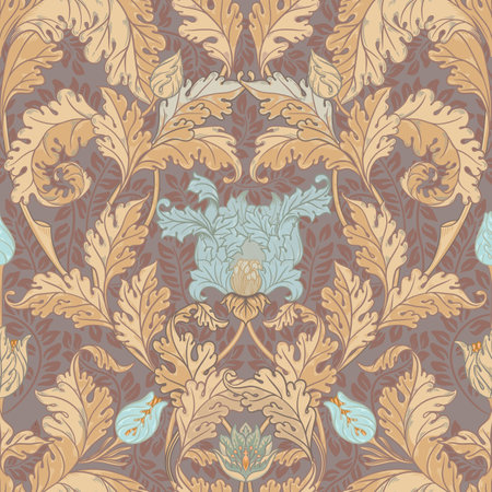 Floral vintage seamless pattern for retro wallpapers, textiles, designs. Enchanted Vintage Flowers. Arts and Crafts movement inspired.のイラスト素材