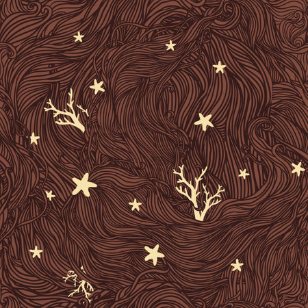 Abstract color hand-drawn pattern, waves and corals background. Seamless pattern can be used for wallpaper, pattern fills, web page background, surface textures.のイラスト素材