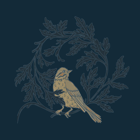 Vintage floral wreath with a bird. Nature vintage element. Arts and Crafts movement inspired. Isolated. iector design element.のイラスト素材