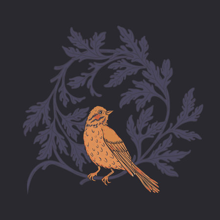 Vintage floral wreath with a bird. Nature vintage element. Arts and Crafts movement inspired. Isolated. iector design element.のイラスト素材