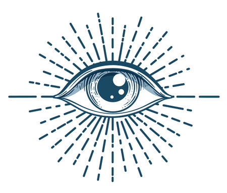 Blackwork tattoo flash. Eye of Providence. Masonic symbol. All seeing eye inside triangle pyramid. New World Order. Sacred geometry, religion, spirituality, occultism. Isolated vector illustrationのイラスト素材