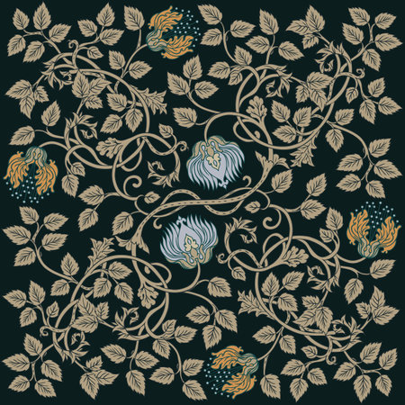 Floral vintage seamless pattern for retro wallpapers. Enchanted Vintage Flowers. William Morris inspired. Arts and Crafts movement inspired. Design for wrapping paper, wallpaper, fabrics and fashion clothes.のイラスト素材
