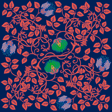 Floral vintage seamless pattern for retro wallpapers. Enchanted Vintage Flowers. William Morris inspired. Arts and Crafts movement inspired. Design for wrapping paper, wallpaper, fabrics and fashion clothes.のイラスト素材
