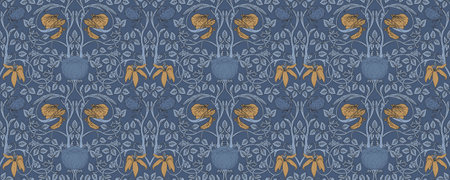 Floral vintage seamless pattern for retro wallpapers. Enchanted Vintage Flowers. William Morris inspired. Arts and Crafts movement inspired. Design for wrapping paper, wallpaper, fabrics and fashion clothes.のイラスト素材