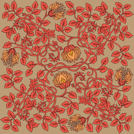 Floral vintage seamless pattern for retro wallpapers. Enchanted Vintage Flowers. William Morris inspired. Arts and Crafts movement inspired. Design for wrapping paper, wallpaper, fabrics and fashion clothes.のイラスト素材
