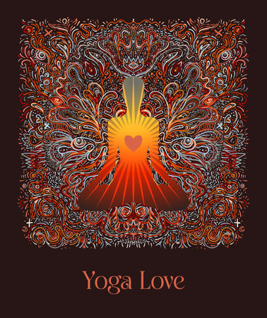 Stretch and Strength. Yoga card, flyer, poster, mat design. Colorful template for spiritual retreat or yoga studio. Ornamental business cards, oriental pattern. Vector illustrationのイラスト素材