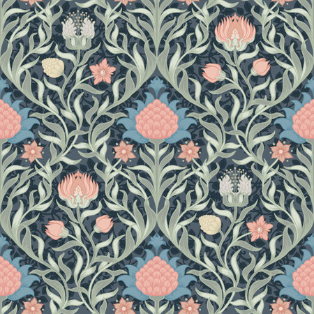 Floral vintage seamless pattern for retro wallpapers. Enchanted Vintage Flowers. Arts and Crafts movement inspired. Design for wrapping paper, wallpaper, fabrics and fashion clothes.のイラスト素材