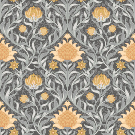 Floral vintage seamless pattern for retro wallpapers. Enchanted Vintage Flowers. Arts and Crafts movement inspired. Design for wrapping paper, wallpaper, fabrics and fashion clothes.のイラスト素材