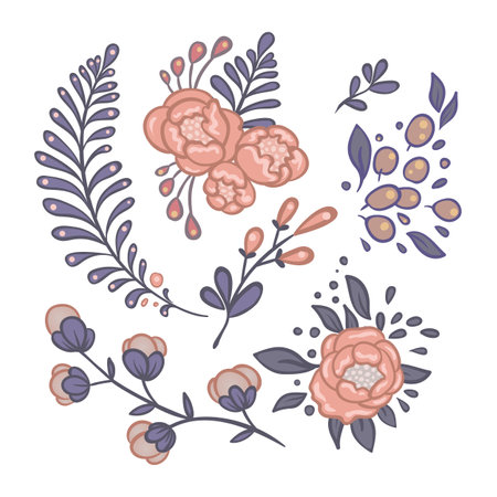 Pretty roses composition. Vector illustration in freehand style. Stylish floral Valentines day design template. Home decor.のイラスト素材