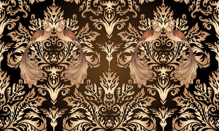 Vintage ornate background in baroque style. Seamless damask pattern. Wallpaper, textile design. Elegant floral ornament. Vector elegant illustration.のイラスト素材