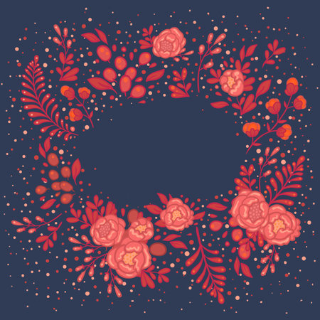 Pretty roses composition. Vector illustration in freehand style. Stylish floral Valentines day design template. Home decor.のイラスト素材