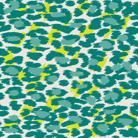 Trendy Leopard or cheetah skin seamless pattern, animal fur background, vector wild animal background in neon colors. Fabric design, wrapping paper, textile.のイラスト素材