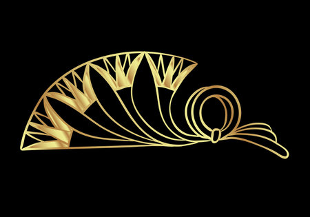 Egyptian floral design element set in gold isolated on white. Art deco style. Lotus flower, vector sign, symbol, logo illustration. Spirituality, occultism, chemistry, flower tattoo.のイラスト素材