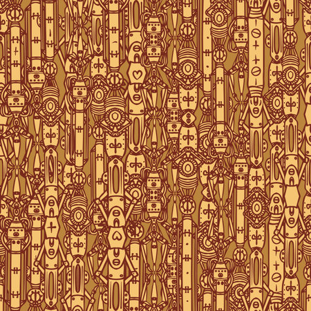 Seamless background with mechanical parts of clocks and retro machines, graphics and math formulas. Hand drawn repeated illustration in steampunk styleのイラスト素材