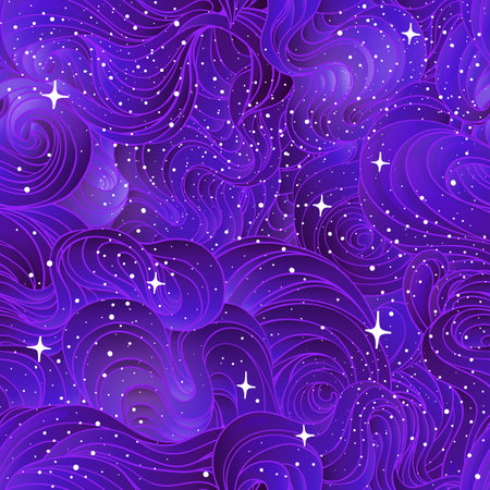 Natural texture. Decorative hand drawn doodle ornamental curly seamless pattern. Vector endless background. Stormy sea line art drawing. Splash ocean, clouds or hair.のイラスト素材