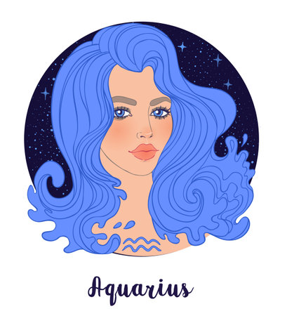 Illustration of Aquarius astrological sign as a beautiful girl. Zodiac vector illustration isolated on white. Future telling, horoscope, alchemy, spirituality, occultism, fashion woman.のイラスト素材