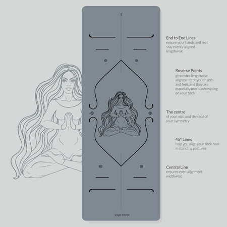 Alignment Yoga Mat design template. Vector illustration. Ready to print modern style. Perfect support in any asana, for the most demanding yogis with beautiful sybol in the center point inspired by energy of the universe.のイラスト素材
