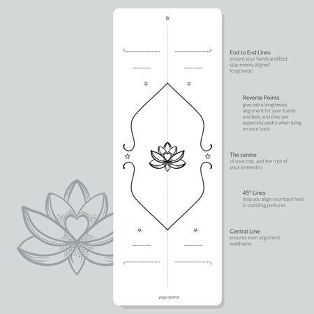 Alignment Yoga Mat design template. Vector illustration. Ready to print modern style. Perfect support in any asana, for the most demanding yogis with beautiful sybol in the center point inspired by energy of the universe.のイラスト素材