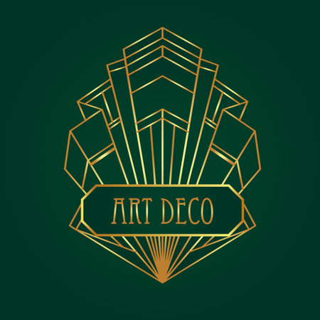 Art Deco vintage gold patterns over dark green, frames and design elements. Retro party geometric background set 1920s style. Vector illustration for glamour party, thematic wedding or textile prints.のイラスト素材