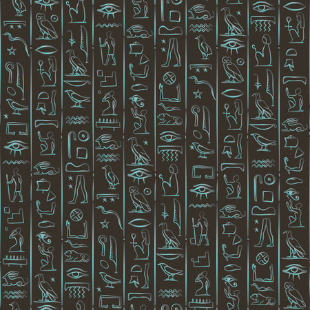 Ancient Egypt. Vintage  pattern with Egyptian hieroglyph symbols with metalic gradient. Retro hand...