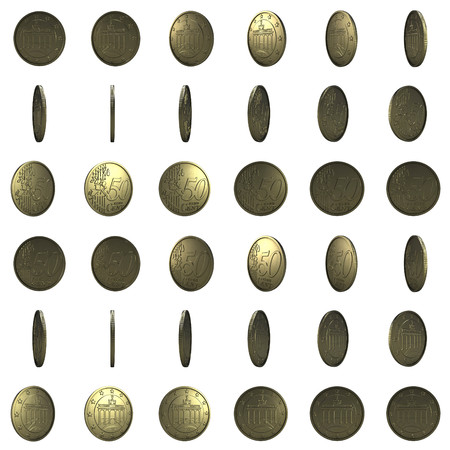 Euro coins for animation isolated on white background. 50 cent. 3d
