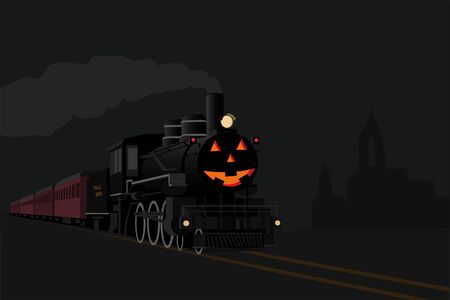 Ghost train in halloween nightのイラスト素材