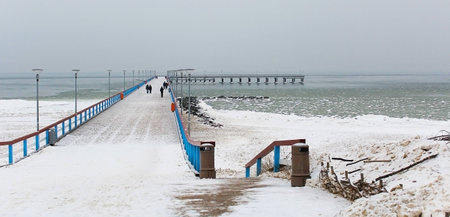 Palanga bridge in winterの写真素材