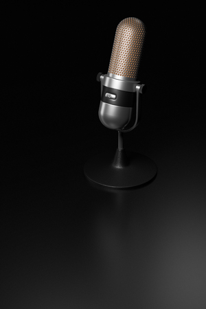 Vintage silver microphone on a dark background 3d render.の写真素材