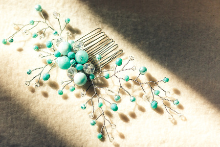 beautiful handmade hair decoration made of wire and beadsの写真素材
