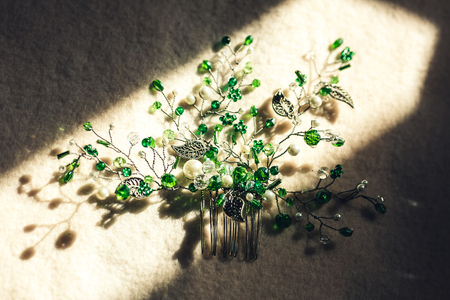 beautiful handmade hair decoration made of wire and beadsの写真素材