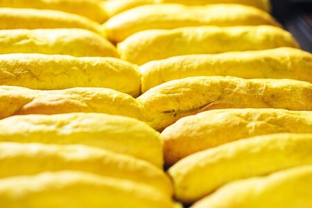 close up of yellow hot dog buns.の写真素材