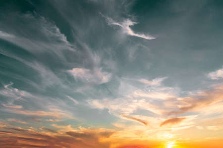 Beautiful sky at sunset with cirrus clouds.の写真素材