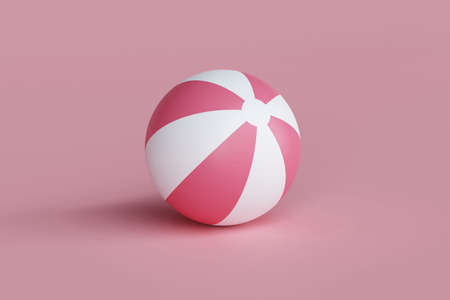 3d render illustration of a pink and white beach ball on a pink background. Summer vacation concept.の写真素材
