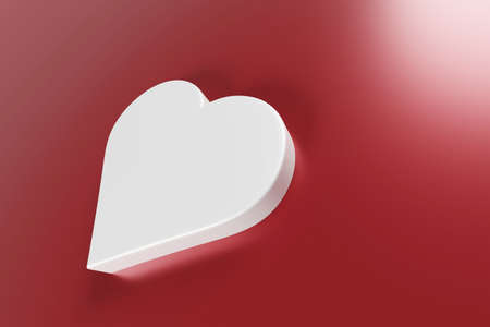 3d render of a white heart on a red backlit background. Like button for social networks. background for valentine's dayの写真素材