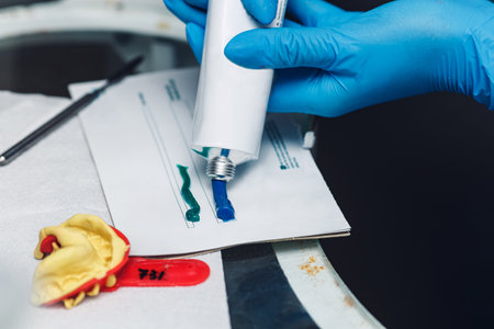 the orthodontist extrudes two-component silicone to fill the dental impression.