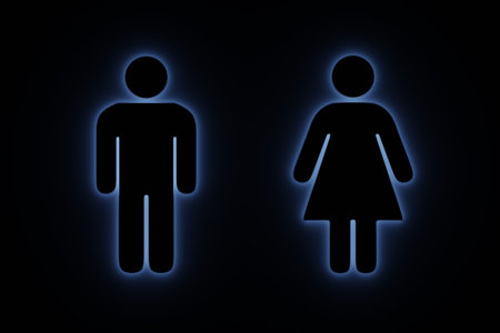 glowing blue WC signs. 3D renderの写真素材