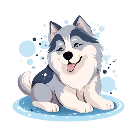 Alaskan Malamute dog in kawaii style on a white. Vector illustrationのイラスト素材