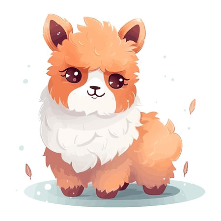 alpaca in kawaii style on a white. Vector illustrationのイラスト素材