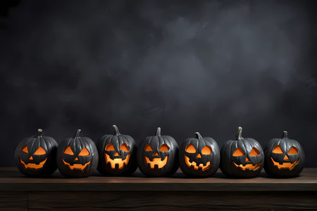 evil black pumpkins for halloween. AI Generatedの素材