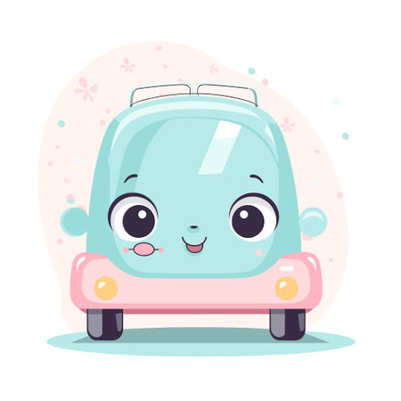 green car in kawaii style. vector illustrationのイラスト素材
