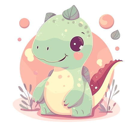 cute baby dinosaur in kawaii style. vector illustrationのイラスト素材